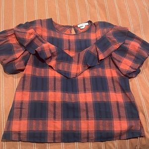BCBG ruffle cotton plaid top